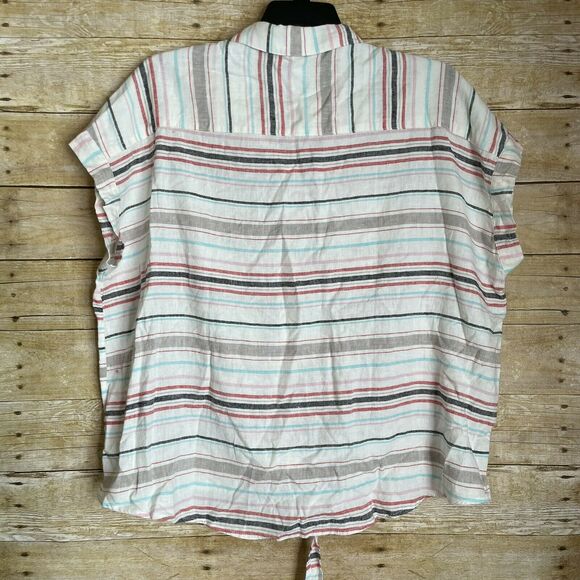 Weatherproof Vintage Washable Linen Striped Shirt - Size XXL - Tie Front Top - Picture 4 of 7